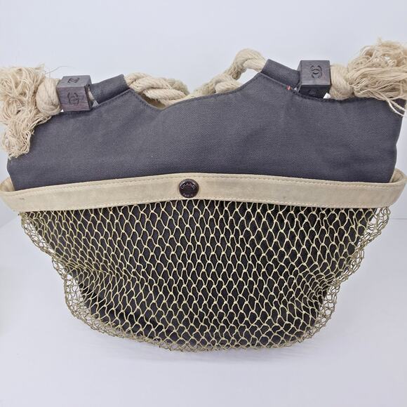 Vintage Chanel Clover Flower Double Rope Handle Fish Net Hand Bag Tote - Picture 15 of 16